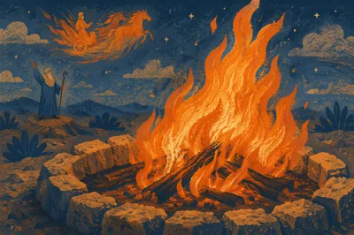 Elijah Ascending in Fiery Chariot at Twilight
