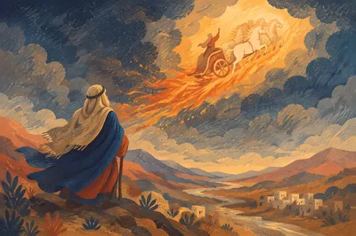 Elijah Ascending in Fiery Chariot at Dusk