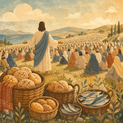 Feeding the Five Thousand on Sunlit Hillside
