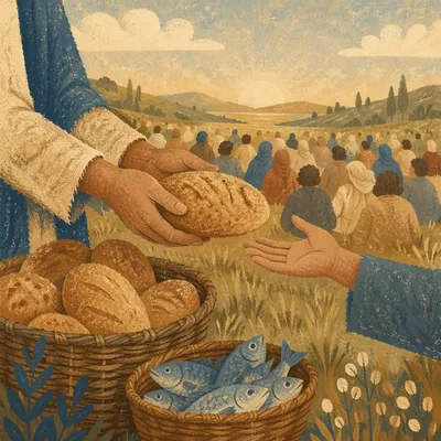 Loaves and Fish Shared on Galilean Hillside