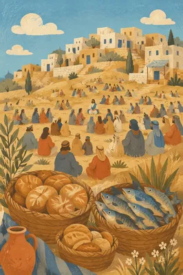 Feeding Five Thousand on Sunlit Hillside
