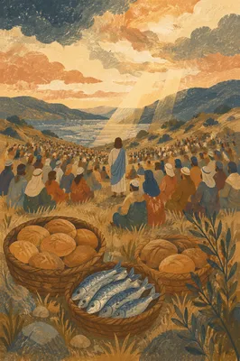 Feeding the Five Thousand at Golden Dusk