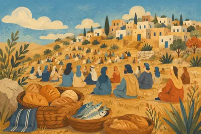 Feeding the Five Thousand on Sunlit Hillside