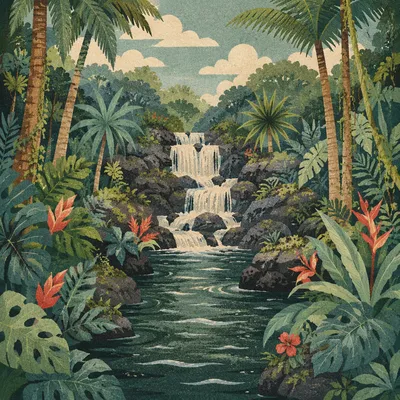 Lush Eden River and Sacred Waterfalls