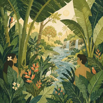 Lush Eden Paradise River Garden