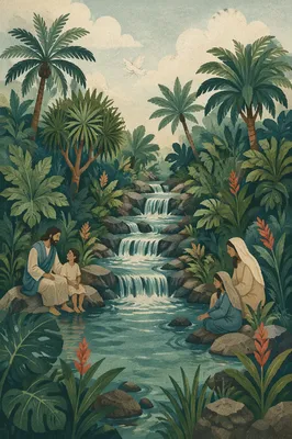 Serene Eden River Paradise Garden