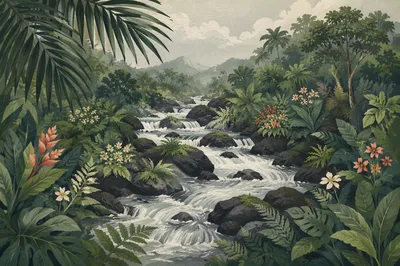 Lush Eden River Through Tropical Paradise