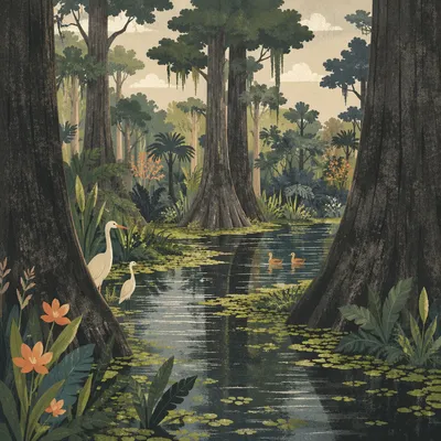 Garden of Eden River Through Ancient Trees
