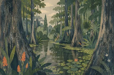 Garden of Eden River Through Ancient Trees