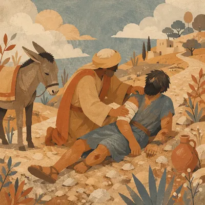 Good Samaritan Aiding Wounded Traveler