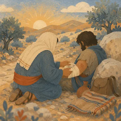 Good Samaritan Tending Wounded Traveler