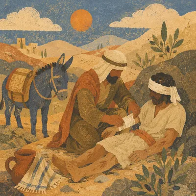 Good Samaritan Caring for Wounded Traveler