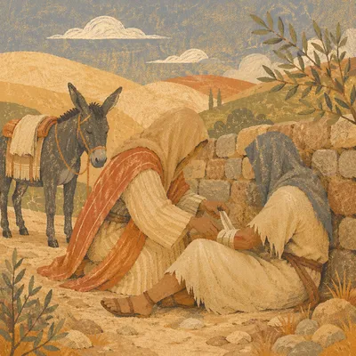 Good Samaritan Tending Wounded Traveler