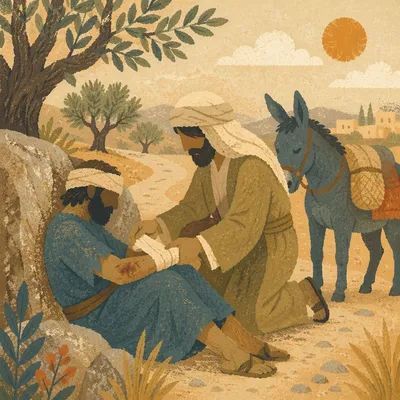 Good Samaritan Tending Wounded Traveler