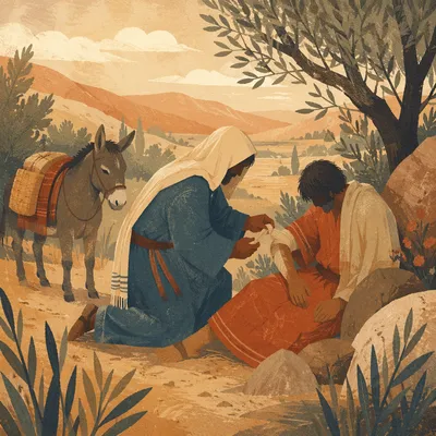 Good Samaritan Tending Wounded Traveler