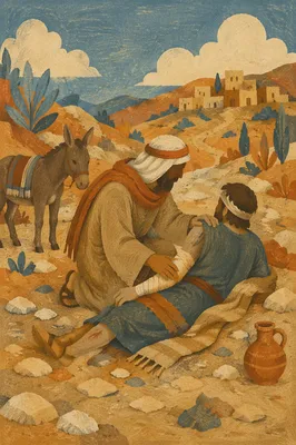 Good Samaritan Aiding Wounded Traveler