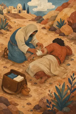 Good Samaritan Aiding Wounded Traveler