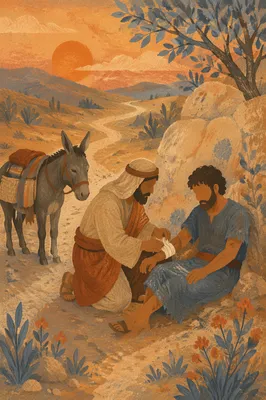Good Samaritan Caring for Wounded Traveler