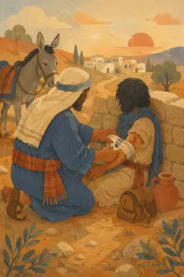 Good Samaritan Tending Wounded Traveler