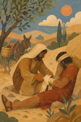 Good Samaritan Caring for Wounded Traveler