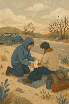 Modern Good Samaritan Roadside Mercy Scene