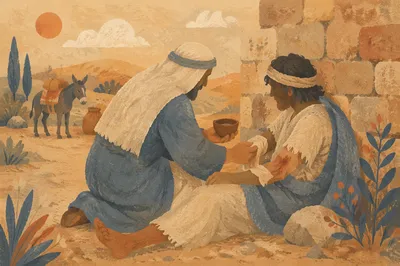 Good Samaritan Aiding Wounded Traveler