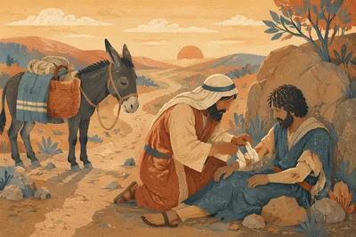 Good Samaritan Helping Wounded Traveler