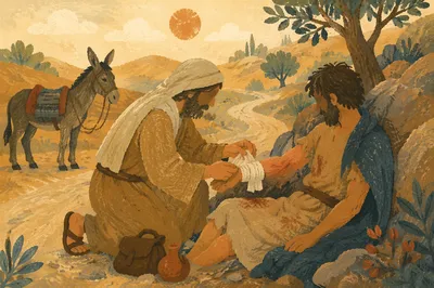 Good Samaritan Showing Mercy on the Road