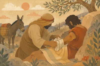 Good Samaritan Tending Wounded Traveler