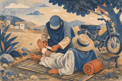 Good Samaritan Bandaging Wounded Traveler