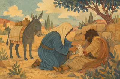 Good Samaritan Tending Wounded Traveler