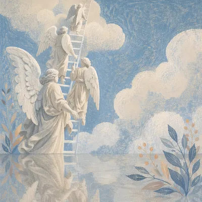 Jacob's Ladder Angels in Heavenly Clouds