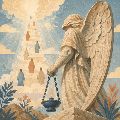 Jacob’s Ladder Angel Statue in Heavenly Light