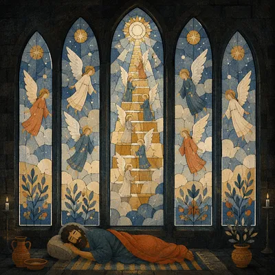 Jacob's Ladder Angels in Stained Glass Chapel