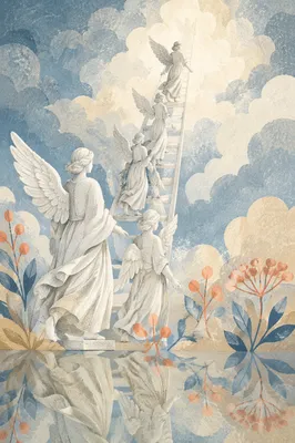 Jacob’s Ladder Angels in Heavenly Clouds