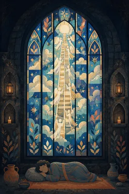 Jacob’s Ladder Angels in Glowing Sanctuary