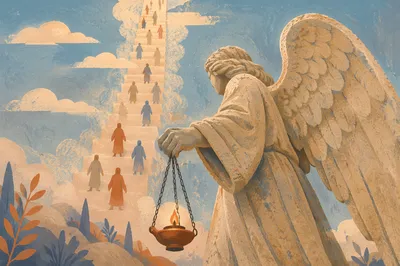 Jacob’s Ladder Angel With Glowing Lamp