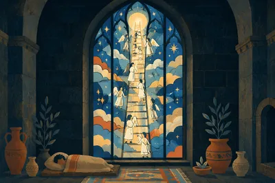 Jacob’s Ladder Angels in Glowing Stained Glass