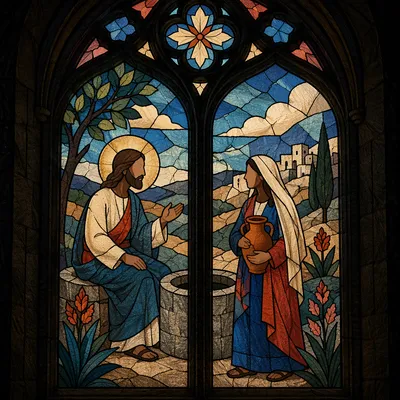 Jesus and Samaritan Woman Stained Glass