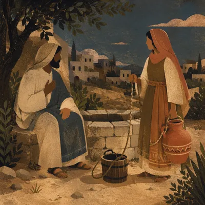 Jesus Meets Samaritan Woman at Well