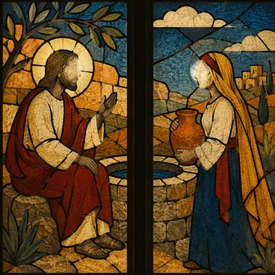 Jesus and Samaritan Woman Stained Glass