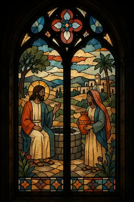 Jesus and Samaritan Woman Stained Glass