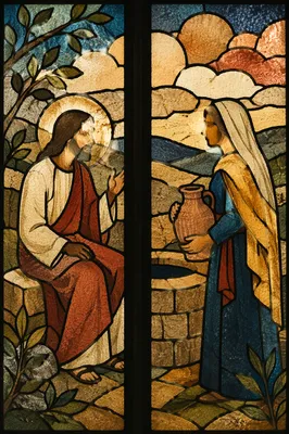 Jesus and Samaritan Woman Stained Glass
