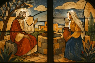 Jesus and Samaritan Woman Stained Glass