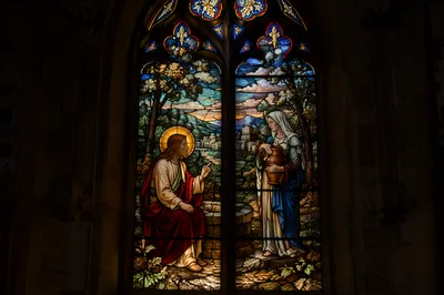 Gothic Stained Glass Samaritan Woman Scene