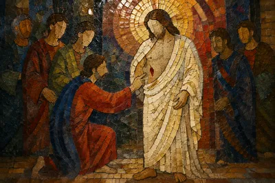 Thomas Touches Christ in Mosaic Light