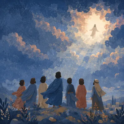 Jesus Ascending Through Clouds at Dusk