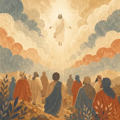 Jesus Ascending into Heaven Above Disciples