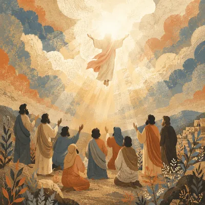 Jesus Ascending in Clouds at Dawn