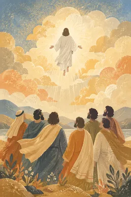 Jesus Ascending at Dawn Above the Disciples